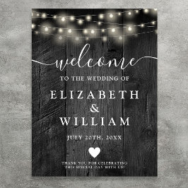 Póster Letrero de bienvenida de boda con luces de cuerda 