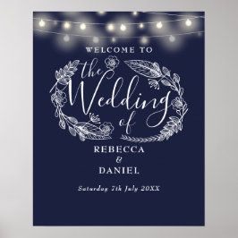 Póster Letrero de bienvenida de boda con luces de cuerda 