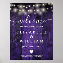Póster Letrero de bienvenida de boda con luces de cuerda 