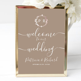 Póster Letrero de Bienvenida de Boda con Monograma 