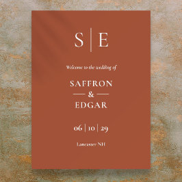 Póster Letrero de bienvenida de boda con monograma de ter