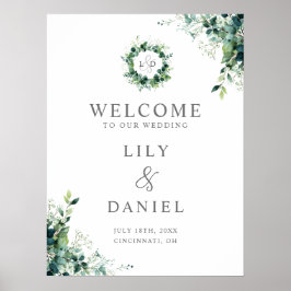 Póster Letrero de bienvenida de boda con monograma de veg
