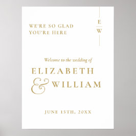 Póster Letrero de bienvenida de boda con monograma elegan