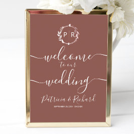 Póster Letrero de Bienvenida de Boda con Monograma en Car
