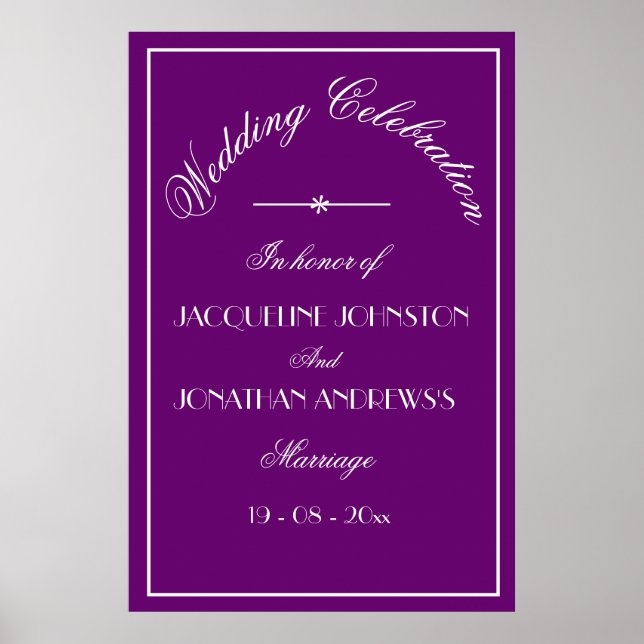 Póster Letrero de Bienvenida de Boda con Nombres Personal (Frente)