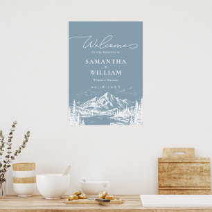 Póster Letrero de bienvenida de boda con paisaje de monta
