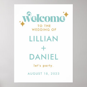 Póster Letrero de Bienvenida de Boda con Paleta Retro Pla