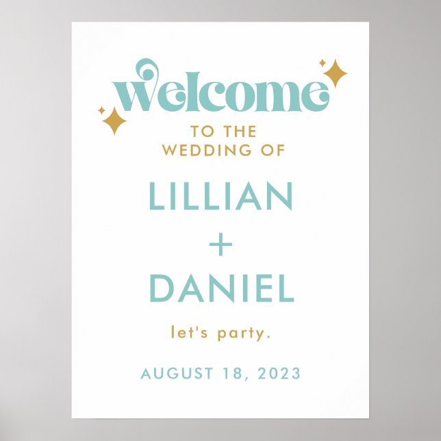 Póster Letrero de Bienvenida de Boda con Paleta Retro Pla (Frente)