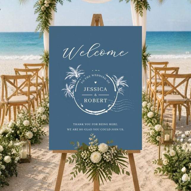 Póster Letrero de Bienvenida de Boda con Sello Costero Mo (Destination Wedding Welcome Sign)