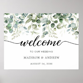 Póster Letrero de bienvenida de boda con vegetación de eu