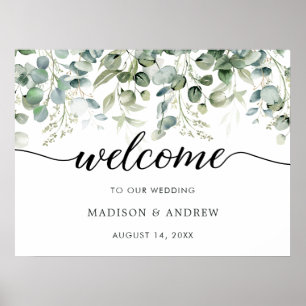 Póster Letrero de bienvenida de boda con vegetación de eu