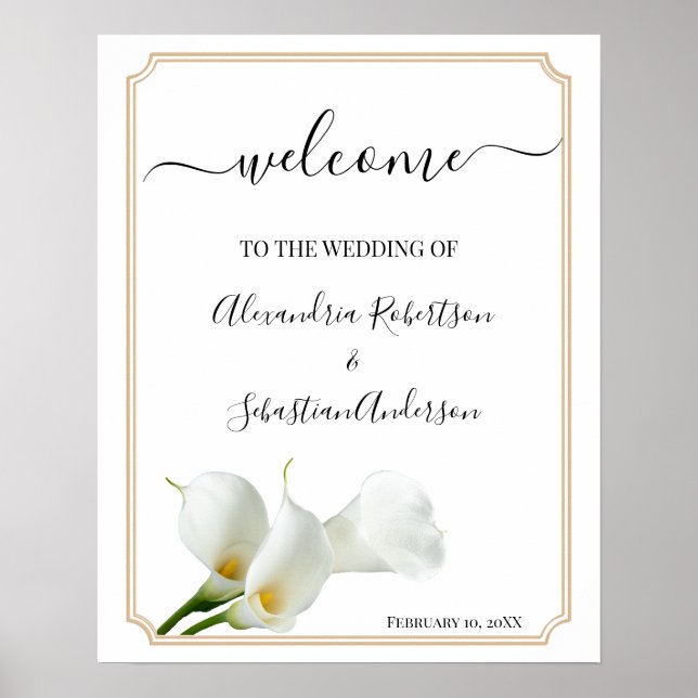 Póster Letrero de bienvenida de boda con vegetación de li (Frente)