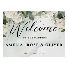 Póster Letrero de Bienvenida de Boda con Vegetación Elega