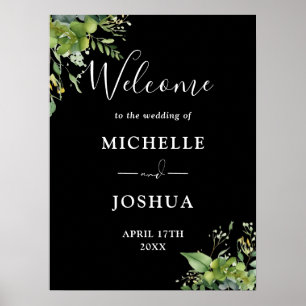 Póster Letrero de bienvenida de boda con vegetación en bl