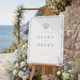 Póster Letrero de bienvenida de boda costera azul