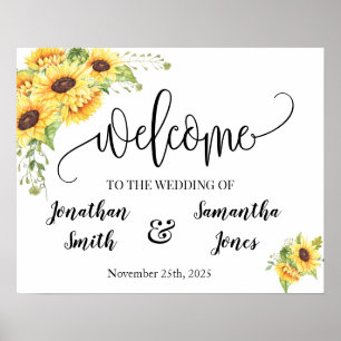 Póster Letrero de bienvenida de boda country chic girasol