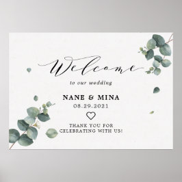 Póster Letrero de bienvenida de boda de eucalipto elegant