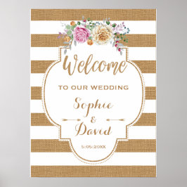 Póster Letrero de bienvenida de boda de flores rústicas d