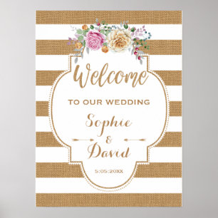 Póster Letrero de bienvenida de boda de flores rústicas d