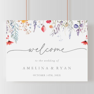 Póster Letrero de Bienvenida de Boda de Flores Silvestres
