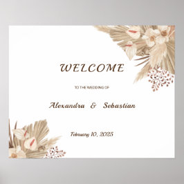 Póster Letrero de bienvenida de boda de hierba floral Pam