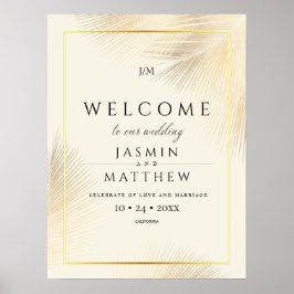 Póster Letrero de bienvenida de boda de hojas de palma tr
