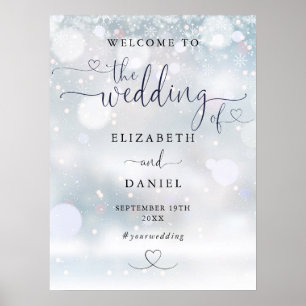 Póster Letrero de bienvenida de boda de invierno con letr