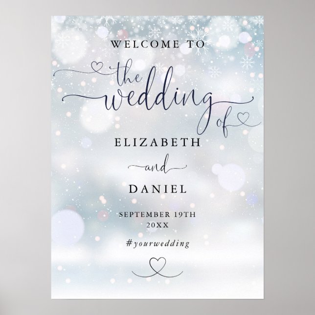 Póster Letrero de bienvenida de boda de invierno con letr (Frente)