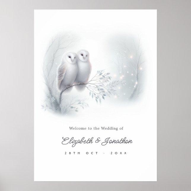 Póster Letrero de bienvenida de boda de lechuza de graner (Frente)
