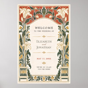 Póster Letrero de bienvenida de boda de lirios Art Nouvea