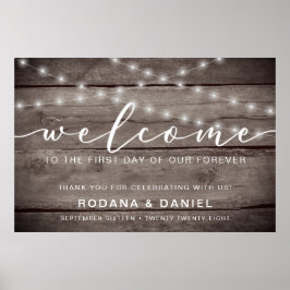 Póster Letrero de bienvenida de boda de madera rústica co
