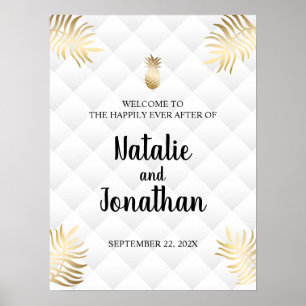 Póster Letrero de bienvenida de boda de piña Tropical Gol