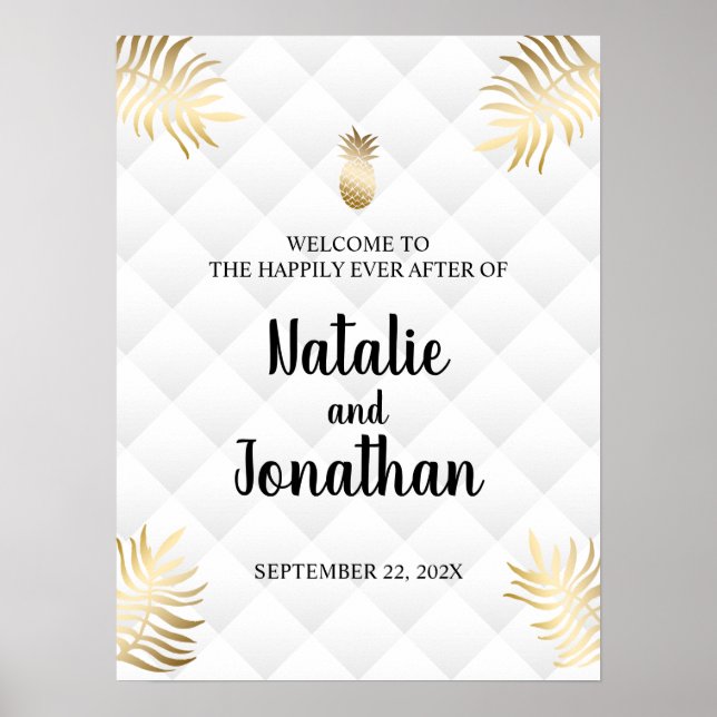Póster Letrero de bienvenida de boda de piña Tropical Gol (Frente)