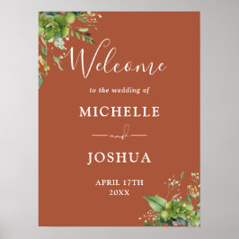 Póster Letrero de bienvenida de boda de terracota floral 