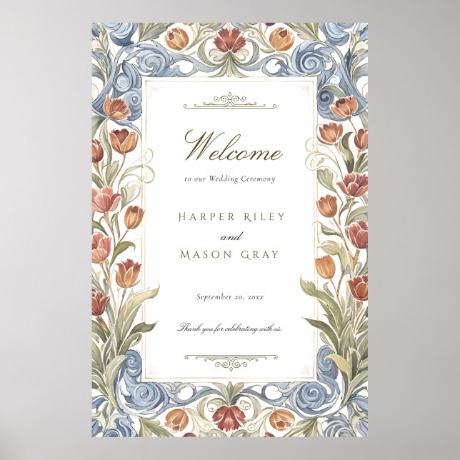 Póster Letrero de bienvenida de boda de tulipanes románti (Frente)