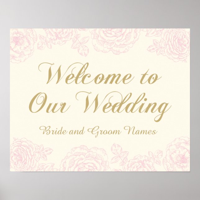 Póster Letrero de Bienvenida de Boda | Diseño Floral de R (Frente)