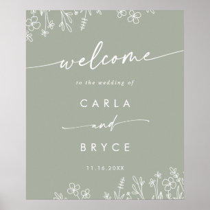 Póster Letrero de bienvenida de boda DIY de flor silvestr