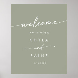 Póster Letrero de bienvenida de boda DIY verde salvia Boh