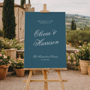 Póster Letrero de bienvenida de boda elegante azul marino