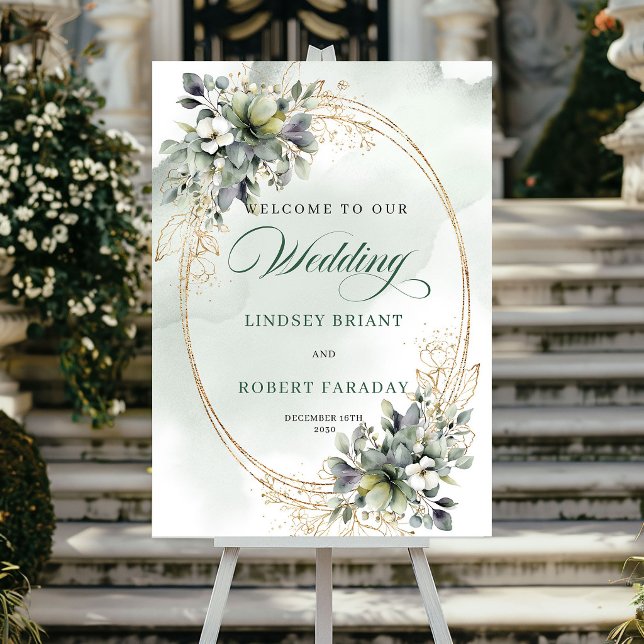 Póster Letrero de Bienvenida de Boda Elegante Boho Rosas  (Elegant Boho White Roses Wedding Welcome Sign)
