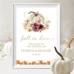 Póster Letrero de Bienvenida de Boda Elegante Calabaza Bl