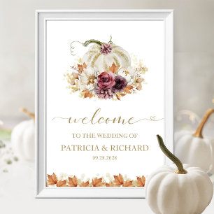 Póster Letrero de bienvenida de boda Elegante Calabaza Bl