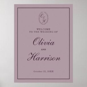 Póster Letrero de bienvenida de boda elegante ciruela mal