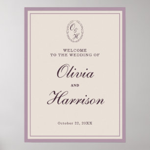 Póster Letrero de bienvenida de boda elegante ciruela mal