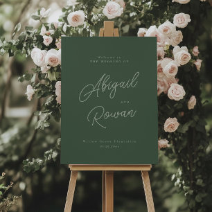 Póster Letrero de bienvenida de boda elegante verde bosqu