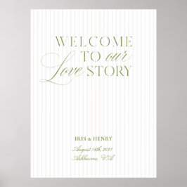 Póster Letrero de bienvenida de boda elegante verde salvi