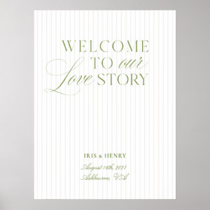 Póster Letrero de bienvenida de boda elegante verde salvi