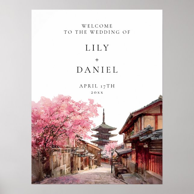 Póster Letrero de Bienvenida de Boda en Kyoto Japón (Frente)