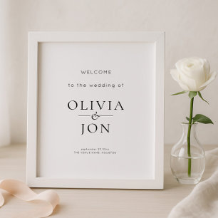 Póster Letrero de bienvenida de boda en negro y blanco im