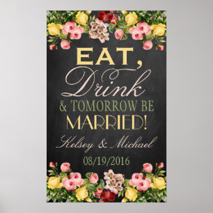 Póster Letrero de Bienvenida de Boda en Pizarra Floral Vi